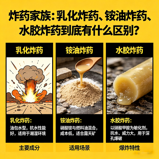 白云矿区炸药家族：乳化炸药、铵油炸药、水胶炸药到底有什么区别？
